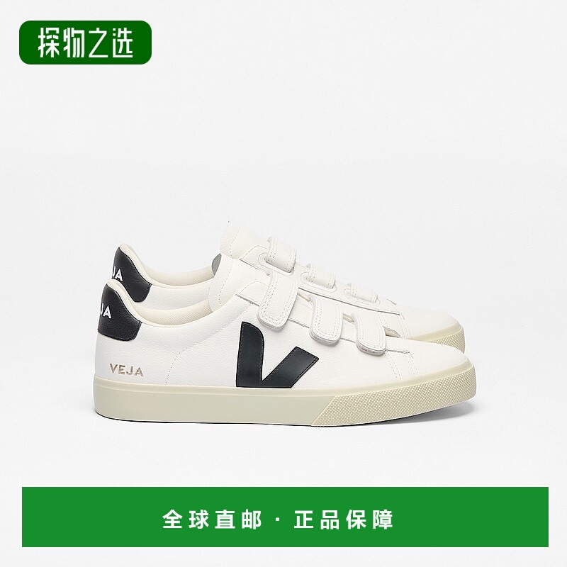 欧洲直邮VEJA Recife系列女士黑色/白色V标识皮革运动鞋板鞋