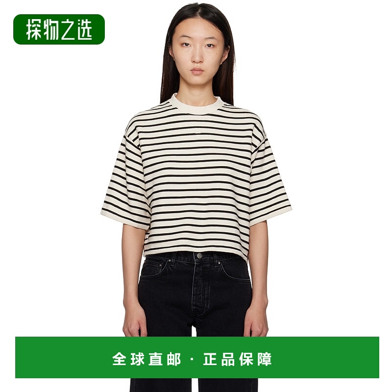 香港直邮ANINE BING 女士 灰白色 & 黑色 Myers Cropped T 恤 A08