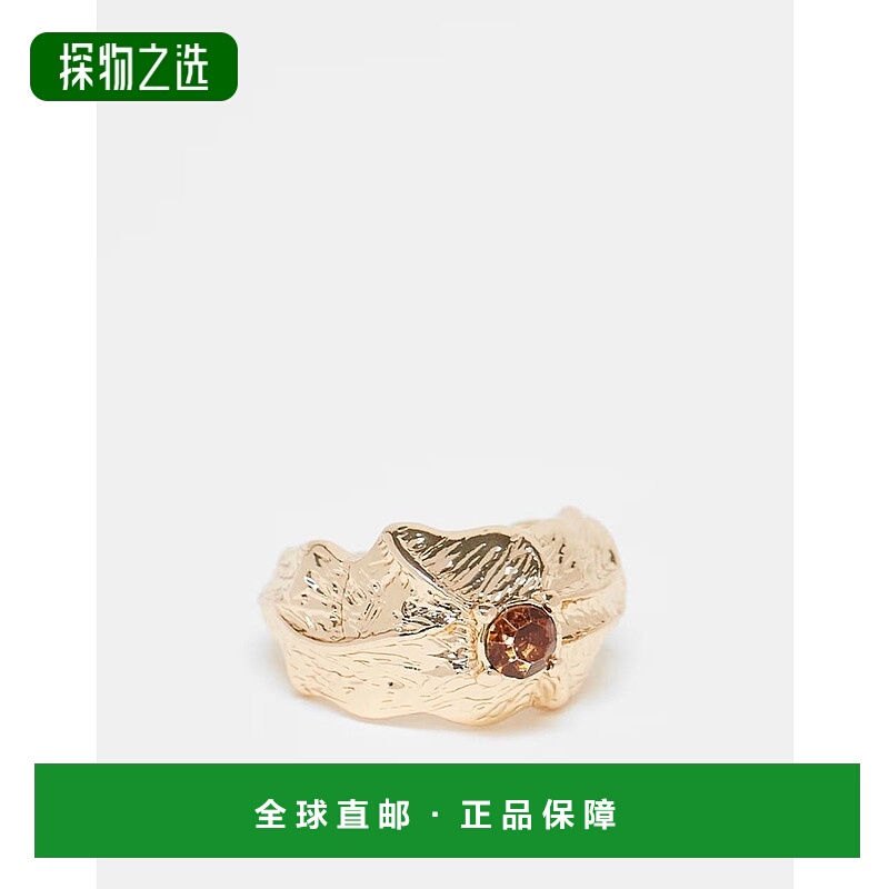 香港直邮ASOS 女士 molten 设计织纹琥珀水晶色调戒指(金色)