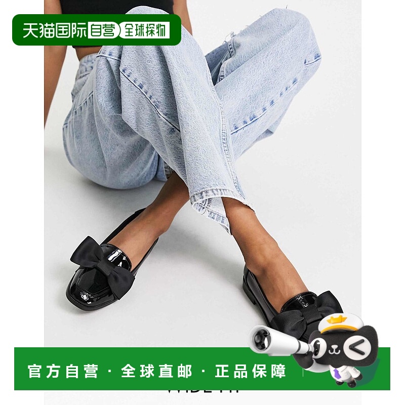 1h可退 香港直邮ASOS 女士 Mentor 设计宽版蝴蝶结简便漆皮平底鞋