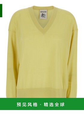 1h可退 香港直邮Semicouture 女士 黄色溜肩V领羊毛毛衣 Y6SC63