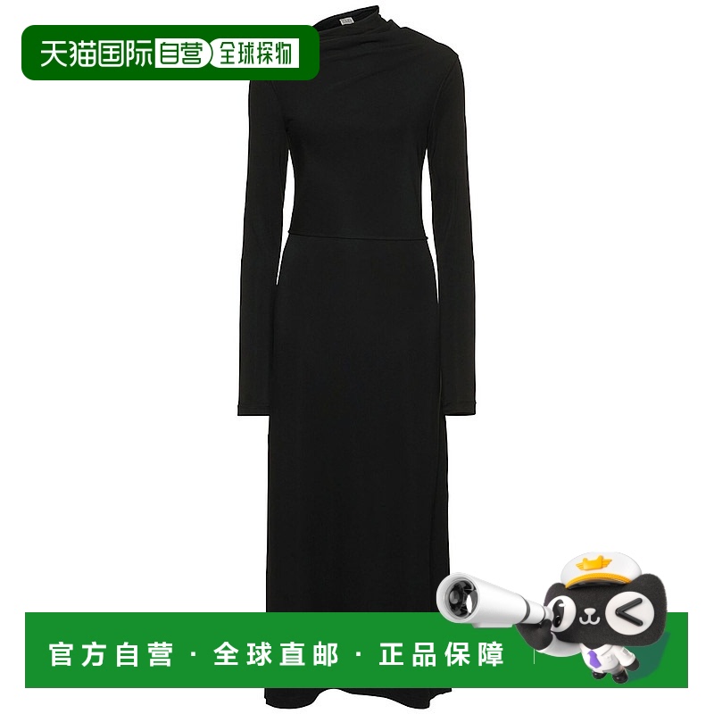 1h可退 香港直邮TOTÊME 女士 垂褶平纹针织长款连衣裙 black黑色