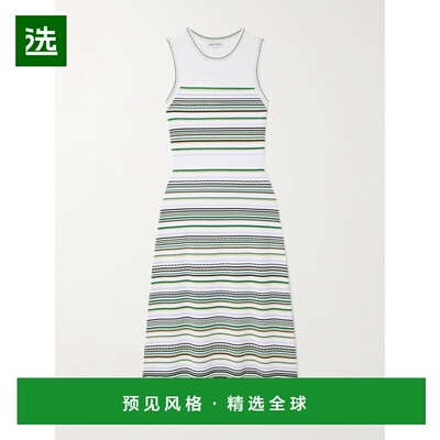 1h可退 香港直邮VERONICA BEARD 女士 Dawna 条纹罗纹针织中长连