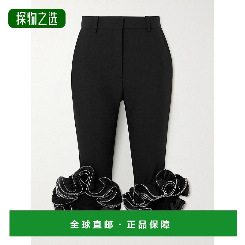 香港直邮Coperni 女士 短款拉链装饰荷叶边梭织紧身长裤 COPP8713