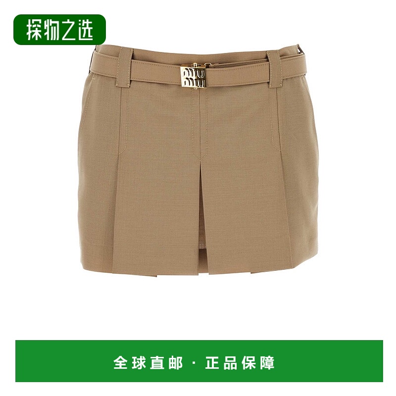 香港直邮Miu Miu 缪缪 女士 腰帶細節褶皺迷你裙 MG2231SOOO12I1