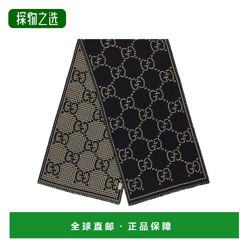 Gucci/古驰男女通用羊毛复古简约格纹GG字母印花披肩围巾