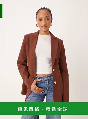 1h可退 香港直邮ASOS 女士 moulded 设计长筒包臀巧克力色西装外