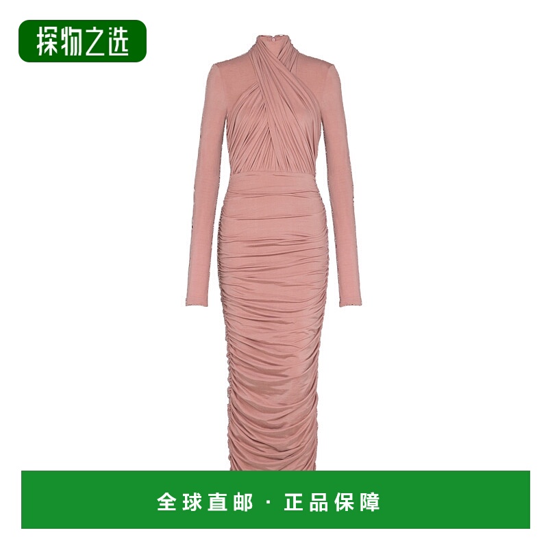 香港直邮Balmain 褶饰平纹针织中长连衣裙 FF0RR013JL19长袖修身