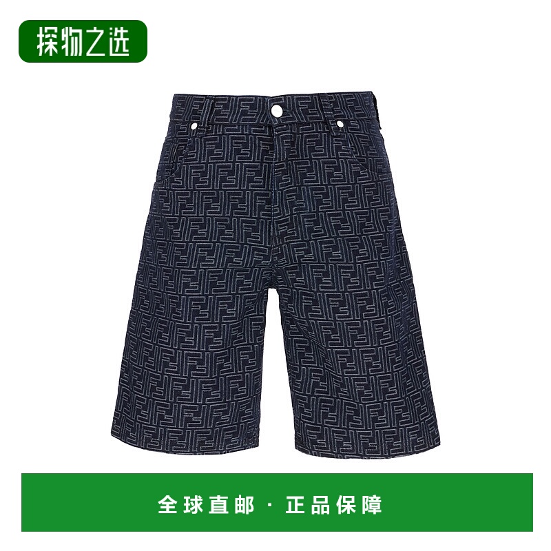 1h可退 香港直邮Fendi 芬迪 男士 FF 提花牛仔短裤 FLP369AUX4