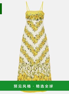 1h可退 香港直邮ALÉMAIS 女士 Gisela 花朵亚麻中长连衣裙