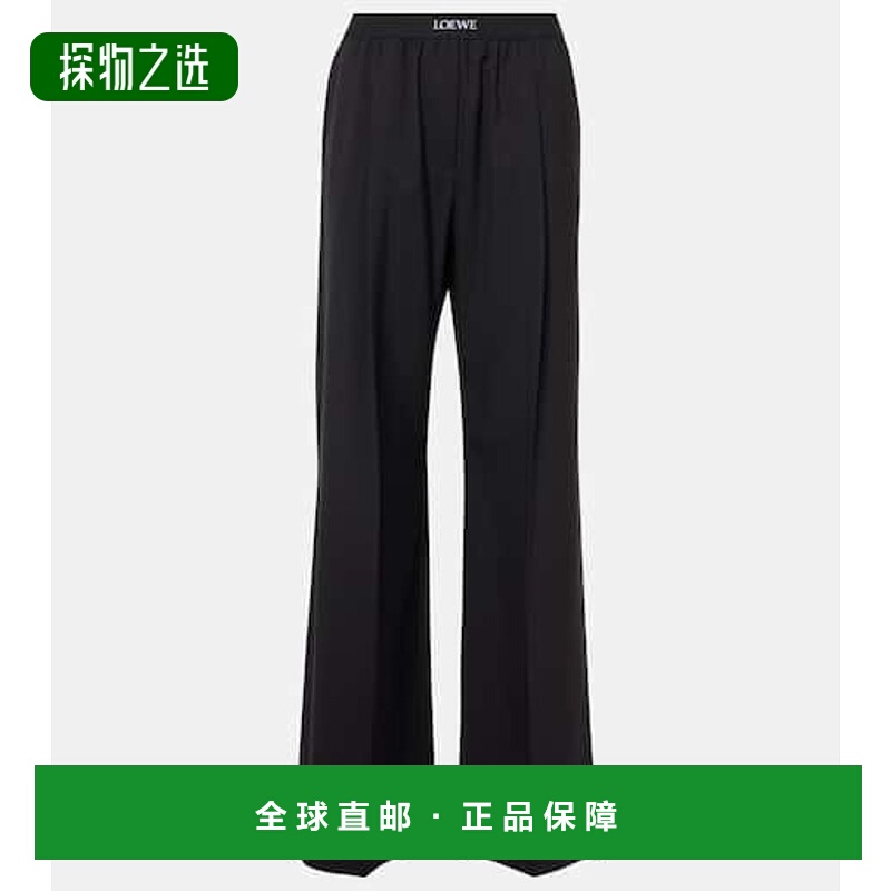 香港直邮LOEWE 罗意威 女士 高腰羊毛阔腿裤 black黑色 舒适时尚