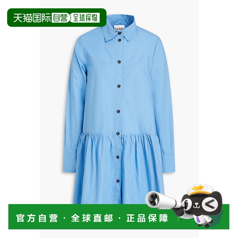 1h可退 香港直邮GANNI 甘尼 女士 褶皱棉质迷你衬衫式连衣裙 F871