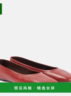 1h可退 香港直邮The Row 女士 方形皮质芭蕾舞鞋 red红色 舒新款