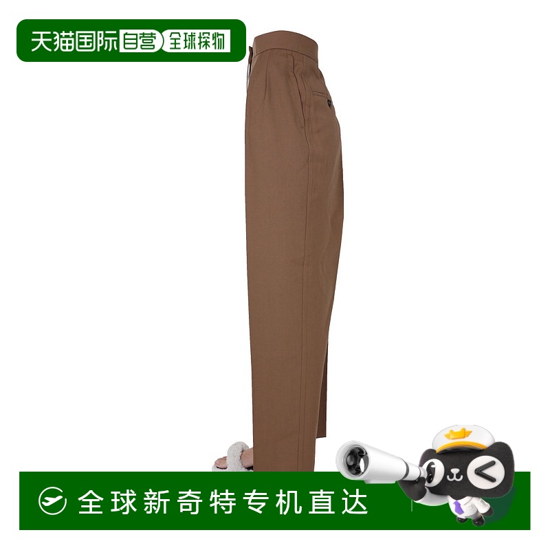 1h可退 欧洲直邮marni女士休闲裤棕色羊毛高腰直筒宽松简约百搭时