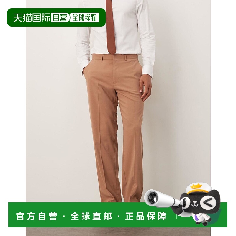 1h可退 香港直邮ASOS 男士 设计直筒棕色西装裤 brown棕色 舒适时