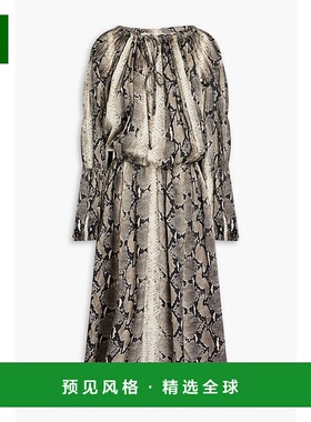 香港直邮KHAITE 女士 Cole cupro-satin 蛇纹中长连衣裙 5343375