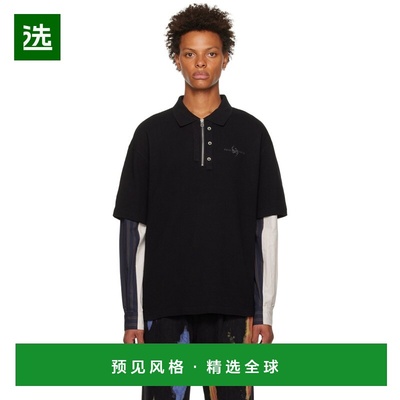 1h可退 香港直邮Feng Chen Wang 男士 黑色拼接 Polo 衫 FMF14PL0