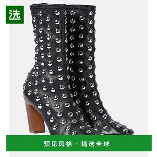 香港直邮KHAITE 女士 Apollo 85 铆钉皮质短靴 black黑色 舒适时