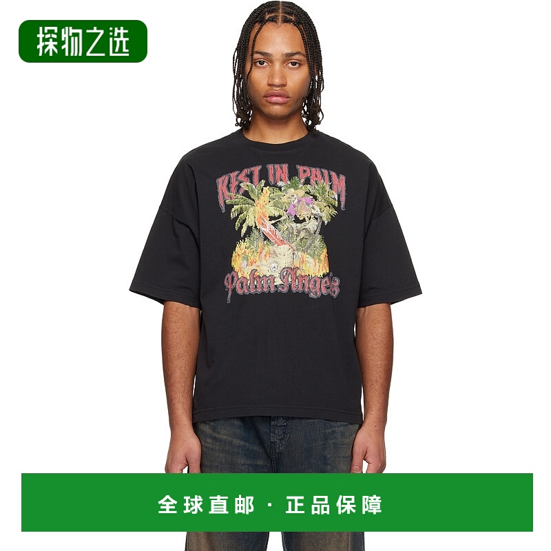 香港直邮Palm Angels 棕榈天使 男士 黑色 Rest In Palm Loose T