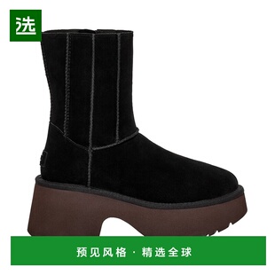 欧洲直邮UGG24新款 女士黑色麂皮鞋面拉链双缝线弹力带厚底轭女靴