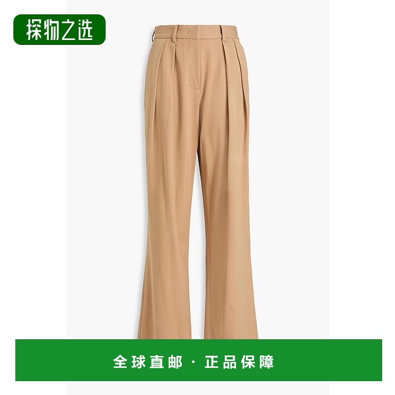 香港直邮Staud 女士 Luisa 褶裥斜纹布阔腿裤 5616278CAMEL