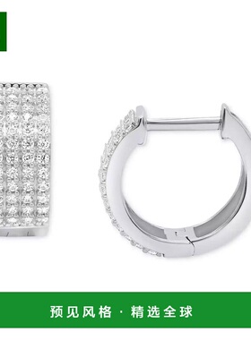 1h可退 【美国直邮】Macy s 四排钻石环形耳环 1 2克拉 时尚耳饰