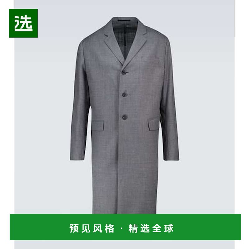 1h可退 香港直邮Prada 普拉达 男士 单排扣羊毛大衣 grey灰色 舒