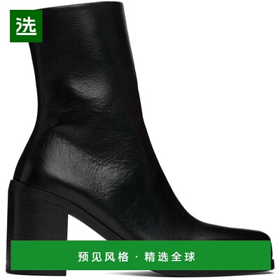 1h可退 【美国直邮】Marsèll 黑色安踏靴 时装靴 及踝粒面靴子 H