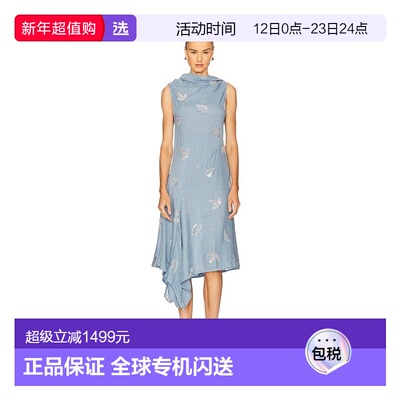 1h可退 香港直邮marques almeida 女士 亚麻大樽领连衣裙 PF25DR0