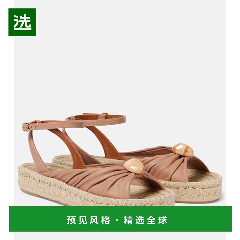 1h可退 香港直邮ZIMMERMANN 女士 Gleam 皮质麻底凉鞋 beige米色