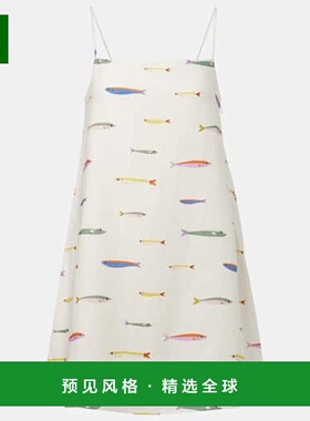 香港直邮Staud 女士 Laura 印花棉质迷你连衣裙 white白色 舒适时