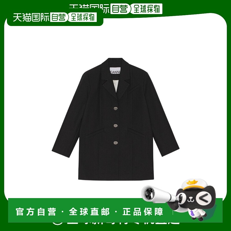 香港直邮Ganni长袖西装外套黑色单排扣大衣简约时尚潮流气质F8081
