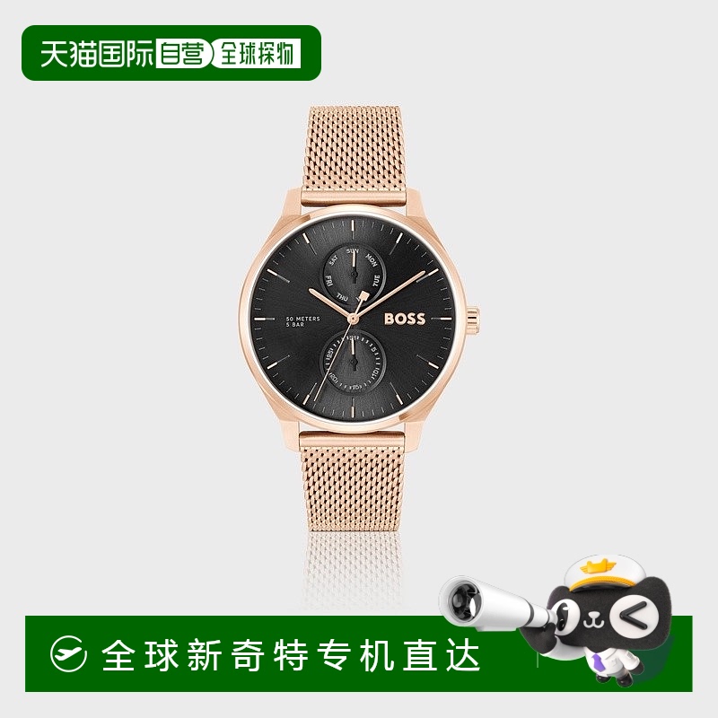 欧洲直邮HUGO BOSS雨果BOSS BLACK 腕表采用黑色表盘和玫瑰金米兰