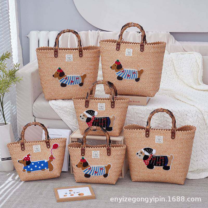 腊肠小狗女生班通包春季出游色撞色竹EYZ-0422节手提包大容量勤菜