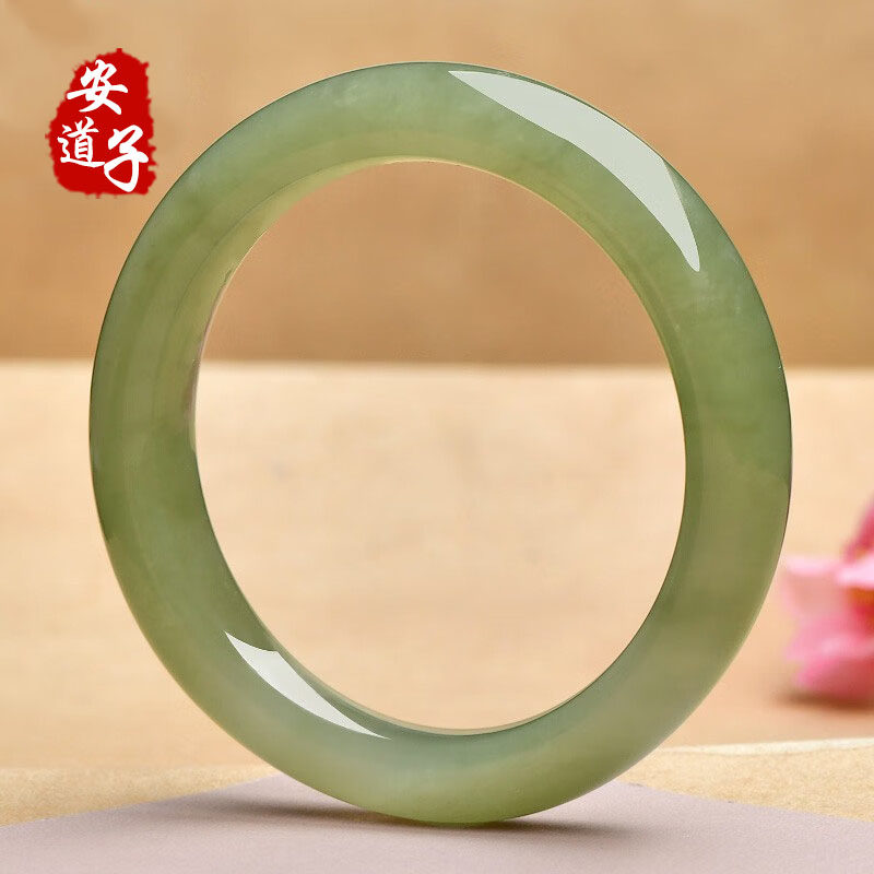 安道子新疆天然真品正品高端青白玉和田玉晴水手镯女款玉镯53-60