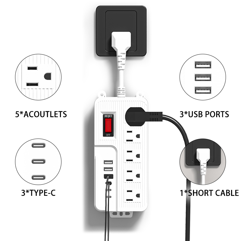 美规加墨插排USB充电防过载