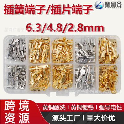 250PCS盒装6.3-2.8黄铜插簧插片接线端子公母接插件套装