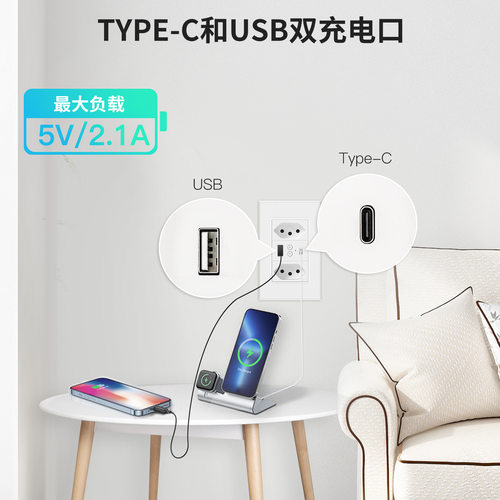 WiFi智能家居巴西规墙壁插座app遥控定时USB+Type-C智能插座