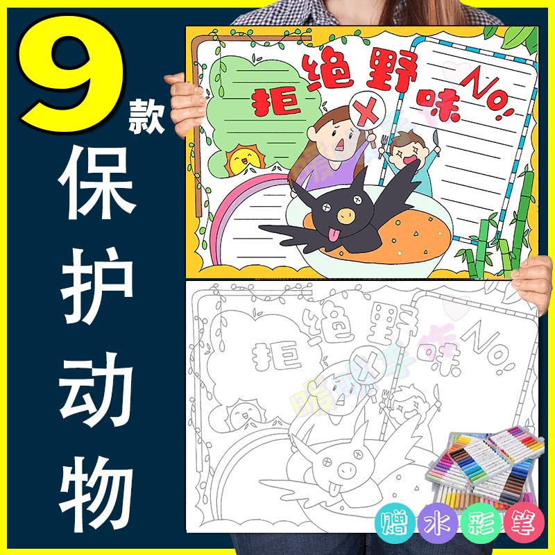 保护动物手抄报纸质模板小学生爱护野生动物保护环境共10张小报5