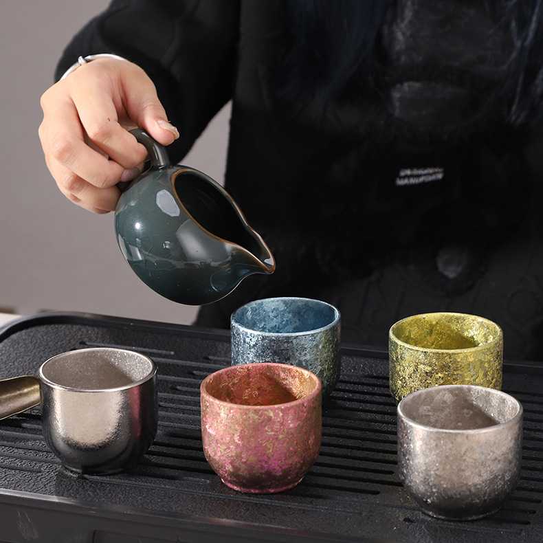 新款纯钛双层小茶杯便携结晶彩色冰花纯钛茶具小茶盏钛杯厂家直销