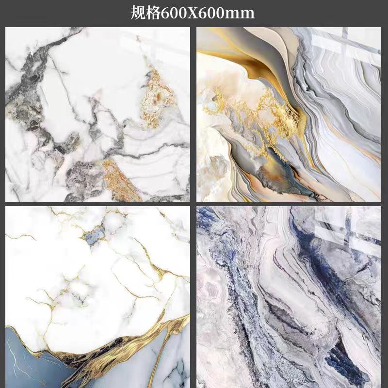 600x600亮光奢石瓷砖室内客餐厅走廊砖防滑耐磨地砖轻奢炫彩石