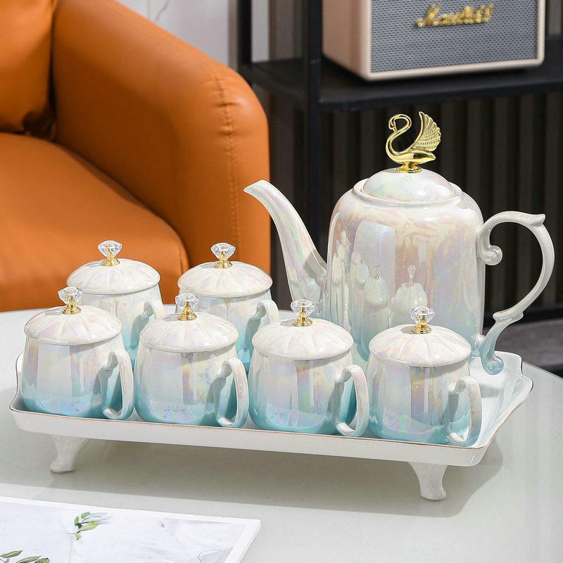 轻奢水壶乔迁杯具套装家用客厅陶瓷水杯家庭待客茶具茶杯高档水具