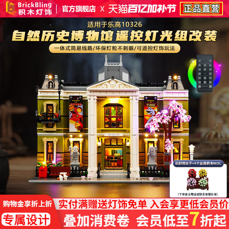 Brick Bling适用乐高10326灯饰自然历史博物馆灯光DIY配件展示盒