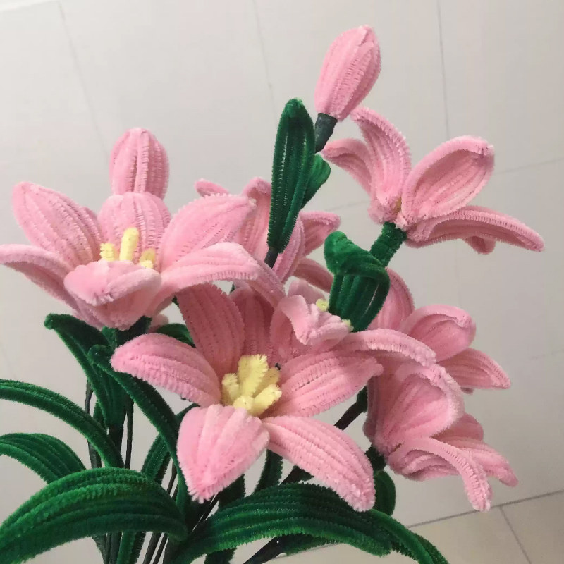 扭扭棒百合花手工花花束diy制作材料包加厚加密彩色超密毛根毛绒