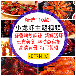 小龙虾主题视频素材新鲜活虾尾蒜香蓉煸炒麻香辣夜宵唯美食4K实拍