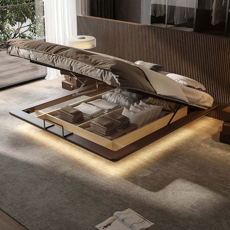 无床头真皮悬浮床床架主卧高端豪华意式轻奢储物无靠背床2米x2米2