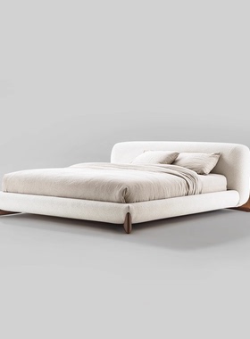 侘寂风布艺床日式榻榻米双人床SOFTBAY意式极简主卧软靠羊羔绒床