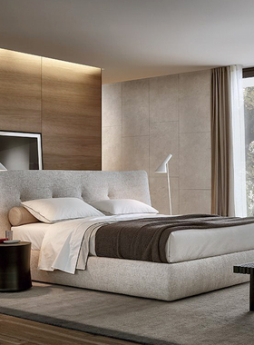 意大利Poliform布艺双人床意式极简1.8米别墅主卧大户型布艺床