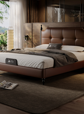 澜梦床复古风软包真皮床主卧室1米8双人大床意式极简小户型储物床