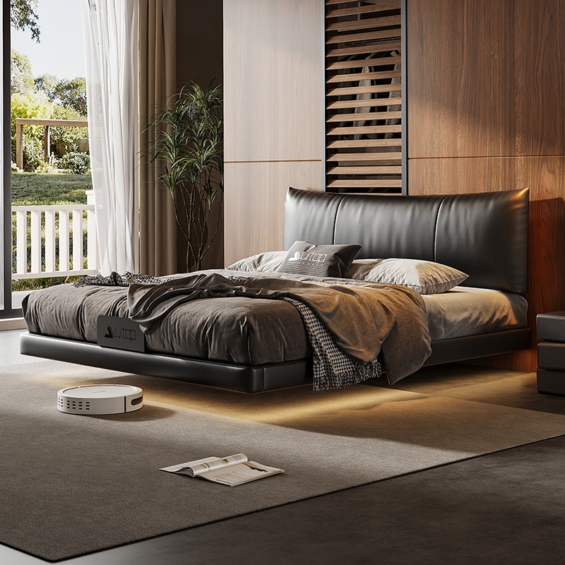 香奈儿悬浮床超薄床头真皮可调节床头1米8*2米床双人床现代简约